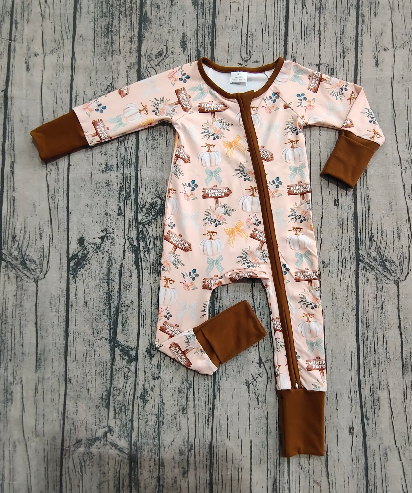 Baby Girl Long Sleeves Pumpkins Bows Flower Zipper Fall Romper RTS