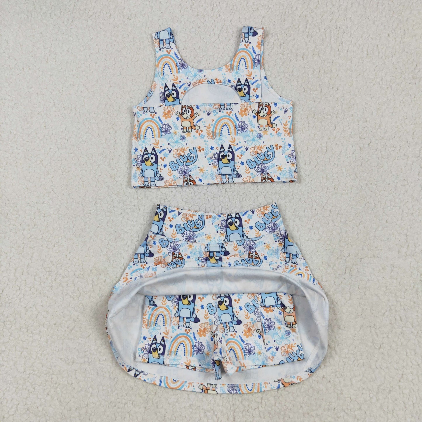 Baby Girl Sleeveless Dogs Rainbow Flower Tops Skort Yoga Active Set RTS