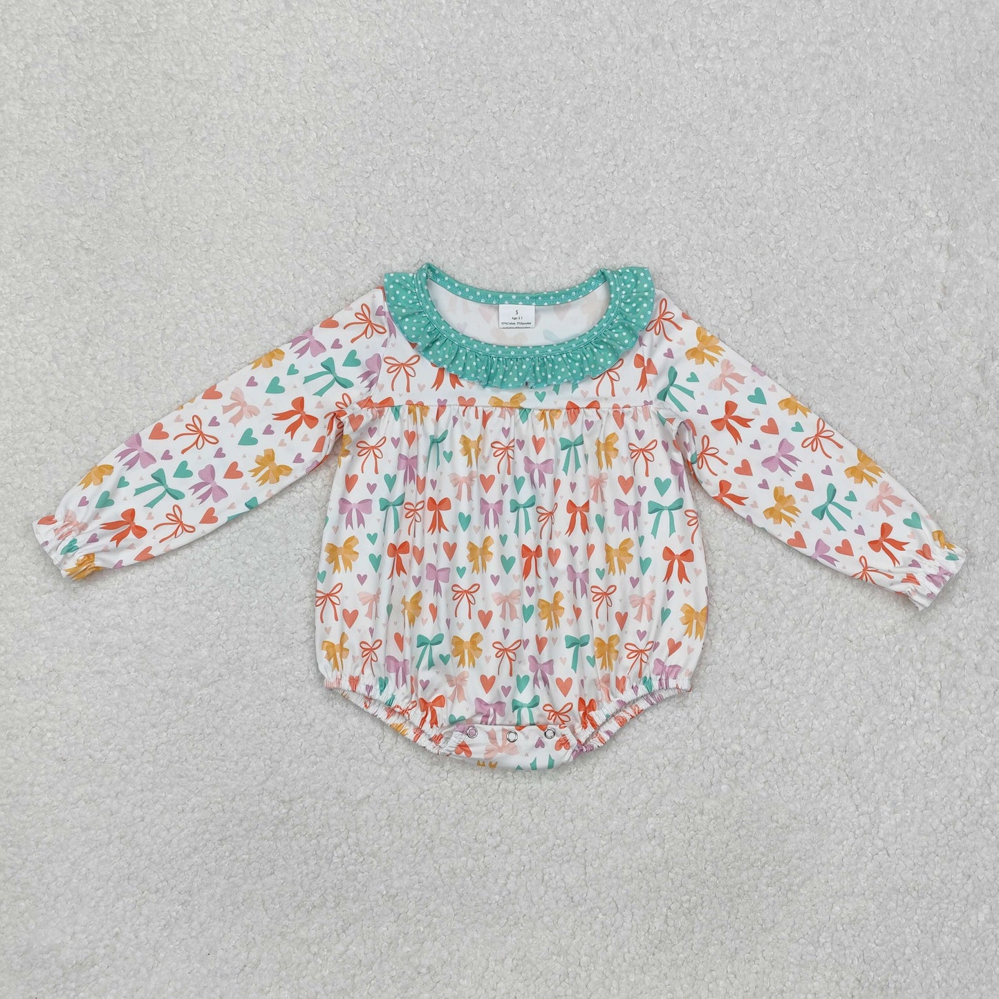 Baby Girl Infant Long Sleeves Bows Hearts Valentines Bubble Romper