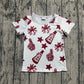 Baby Girl Short Sleeves Cheer Team Dark Red Summer Shirt Tops RTS