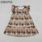 Baby Girls Kids Short Sleeves Dogs Football Team Ruffle Knee Length Dress RTS