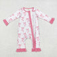 Baby Girl Long Sleeves Bows Ruffle Zipper Bamboo Pink Romper