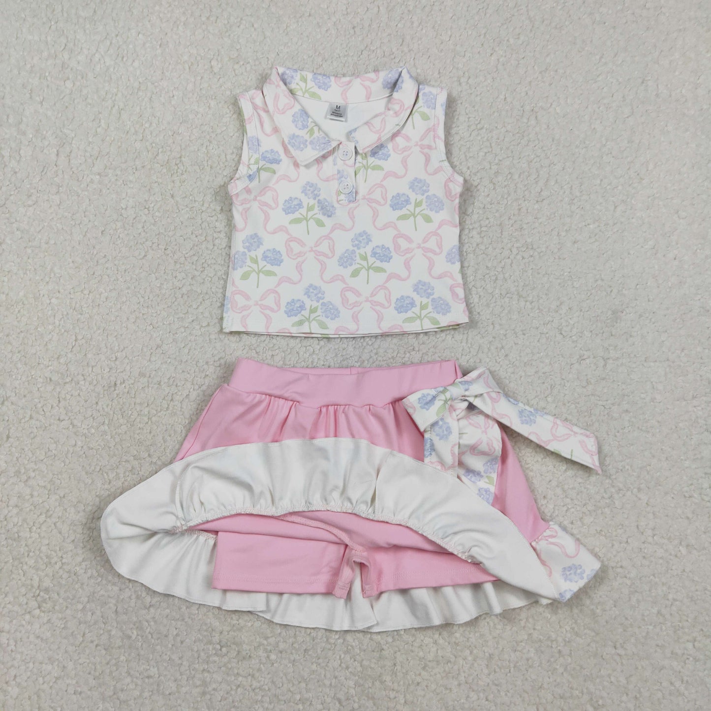 Baby Girls Bows Flower Buttons Tops Ruffle Pink Skirt Shorts Yoga Active Clothes Set RTS