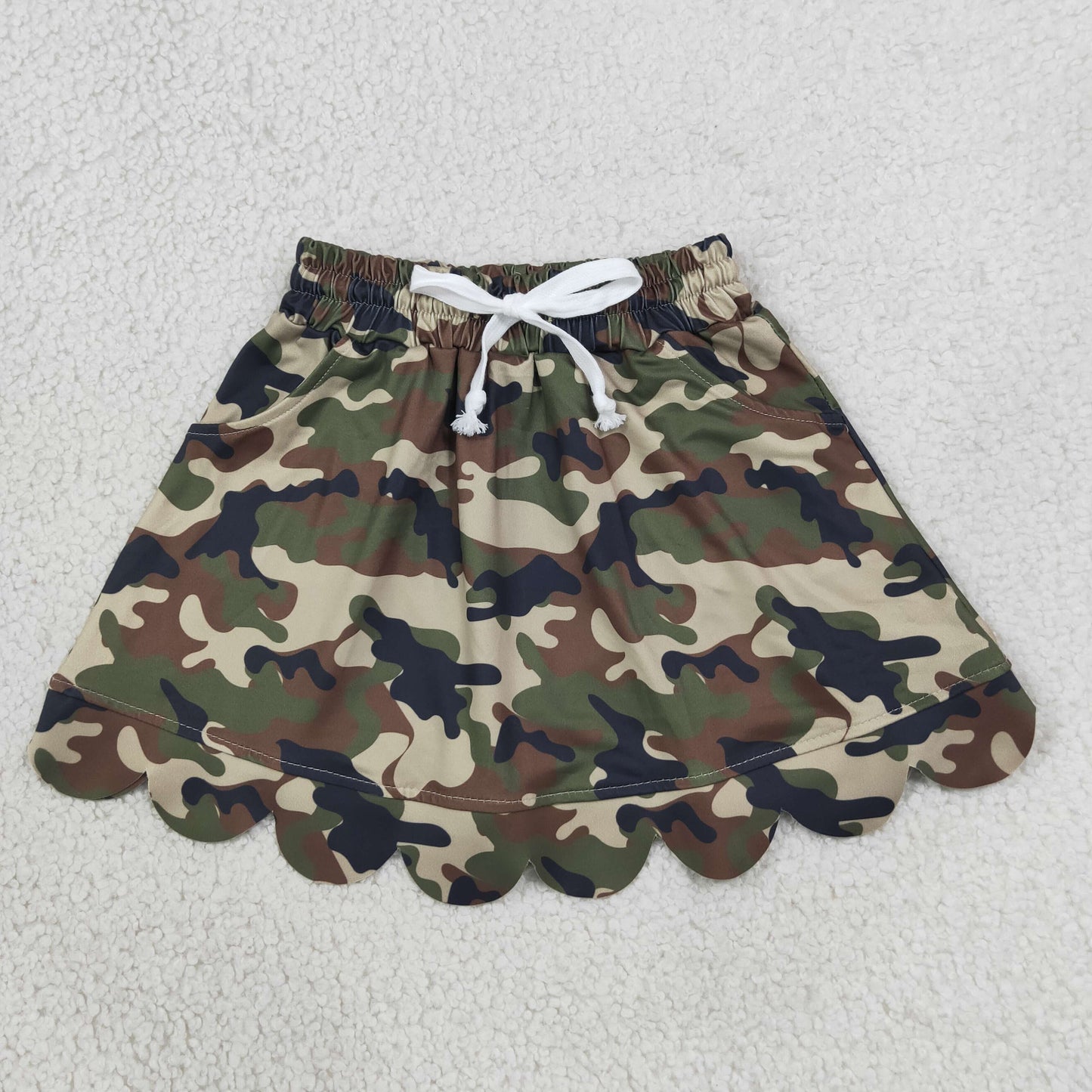 Baby Girls Kids Green Camo Shorts Pockets Scallop Skirt Clothes RTS
