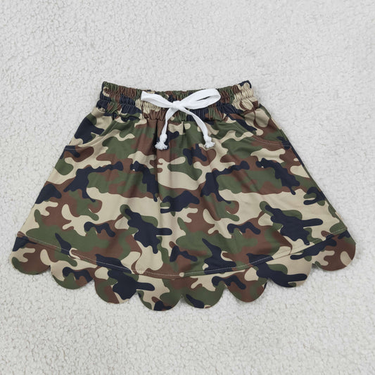 Baby Girls Kids Green Camo Shorts Pockets Scallop Skirt Clothes RTS