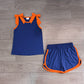 Baby Girls Kids Orange Trim Sleeveless Bows Shirt Shorts Blue Set Summer Clothes RTS