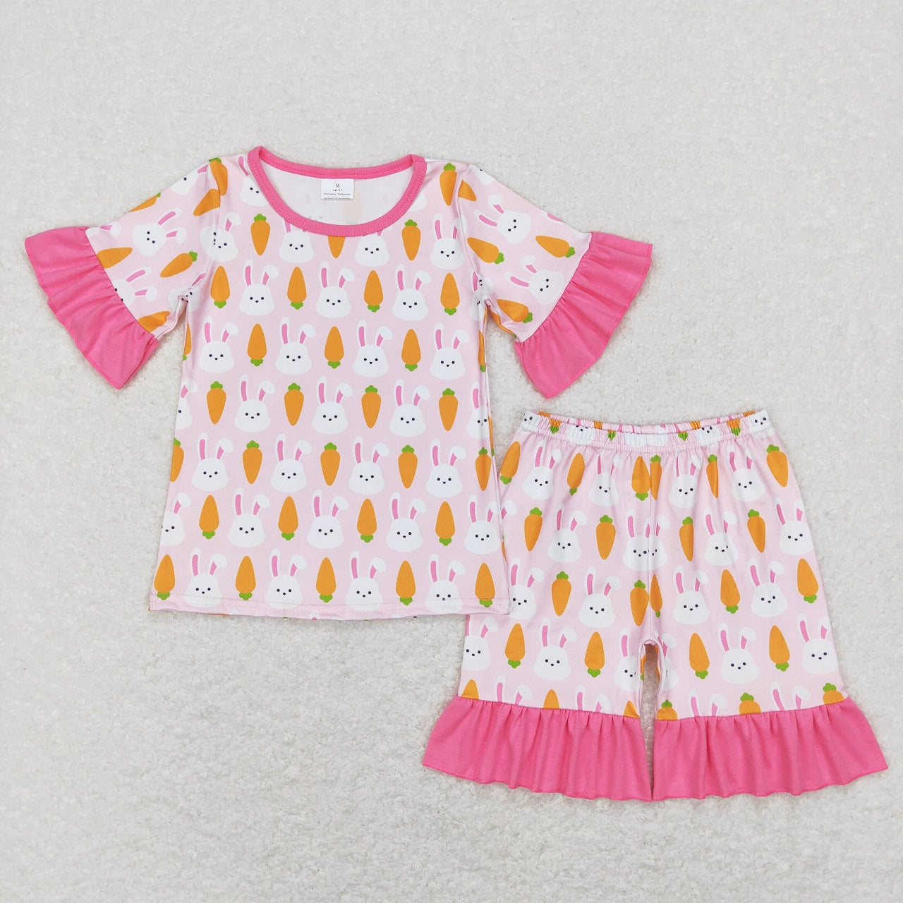 BSSO0357 Baby Boy Easter Short Sleeves Carrot Rabbit Shirt Shorts Pajamas Set