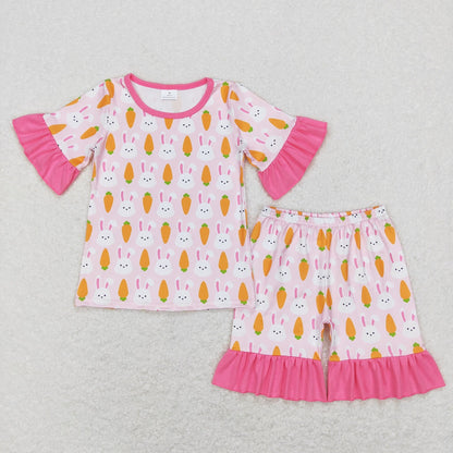 BSSO0357 Baby Boy Easter Short Sleeves Carrot Rabbit Shirt Shorts Pajamas Set