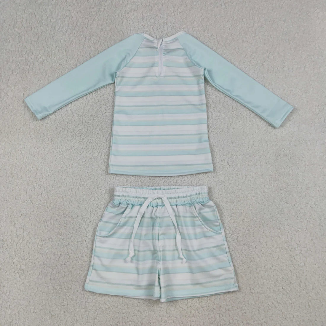 Sibling Baby Boys Kids Long Sleeves Stripes Zipper Tops Shorts Set Jumpsuit Swimsuits Clothes RTS