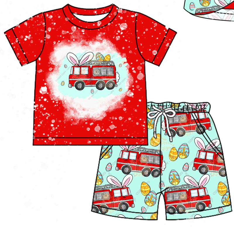 Baby Boy Girl Short Sleeves Easter Rabbits Eggs Bus Sibling Dress Romper Clothes Set ( Moq 5 Each style )12.4