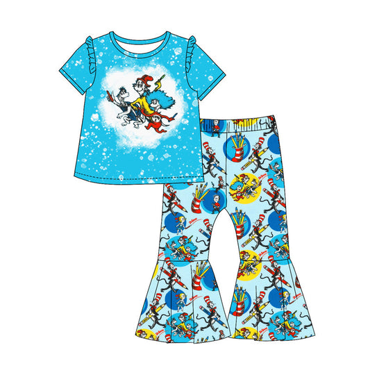 Baby Girl Short Sleeves Dr Reading Shirt Pants Clothes Blue Set Moq 5