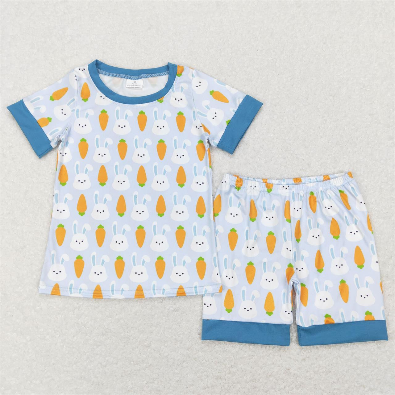 BSSO0357 Baby Boy Easter Short Sleeves Carrot Rabbit Shirt Shorts Pajamas Set