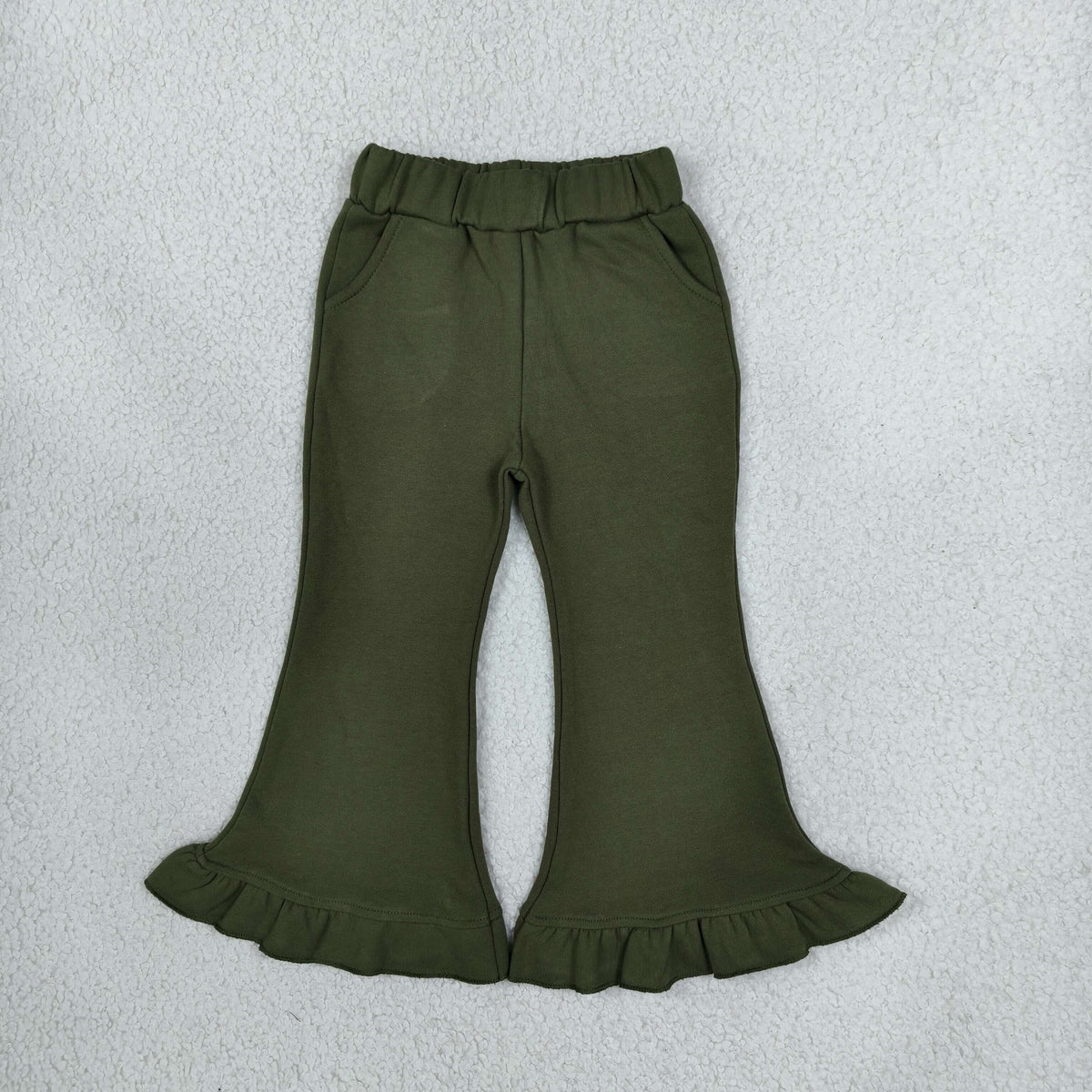 Baby Girls Kids Pockets Ruffle Cotton Pants Bottoms Green Clothes RTS