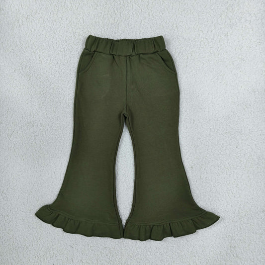 Baby Girls Kids Pockets Ruffle Cotton Pants Bottoms Green Clothes RTS