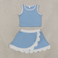 Baby Girls Kids Blue Shirt Scallop Green Skirt Shorts Yoga Active Set Clothes RTS