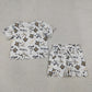 Sibling Baby Girls Kids Short Sleeves Bows Team Shirts Pockets Shorts Sets Scallop Clothes RTS