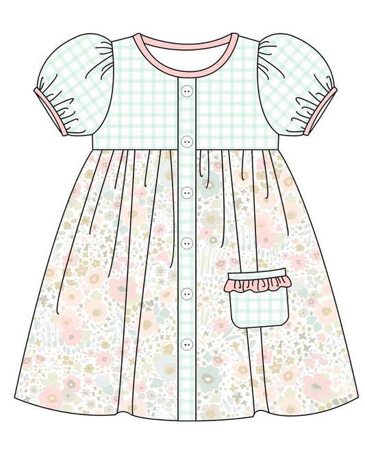 Moq 3 Pre-order GSD0936 Baby Girl Floral Pocket Dress