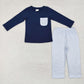 Baby Boy Long Sleeves Pocket Navy Shirt Stripes Pants Clothes Set