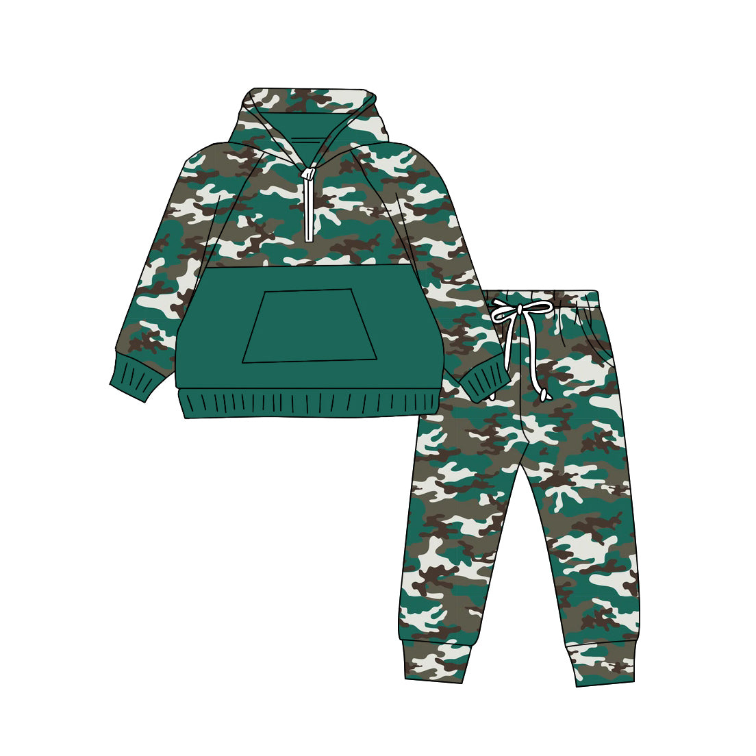 Baby Boy Toddler Camo Hoodie Green Shirt Pocket Pants Set