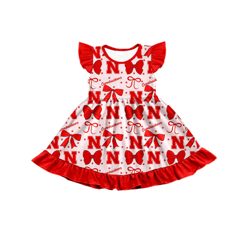 ( Moq 5 each style ) Baby Girl Toddler Team Red Bows Sibling Dress Set 6.26