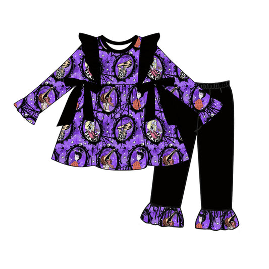 Baby Girl Long Sleeves Purple Shirt Pants Halloween Pajamas Set