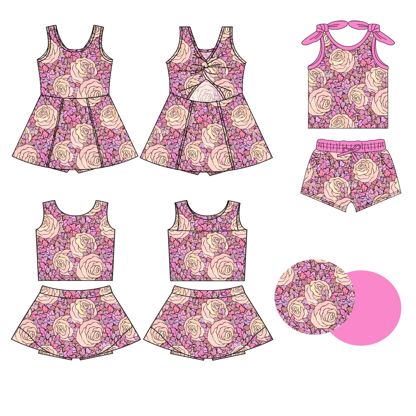( Moq 5 Each Style ) Baby Girl Sleeveless Flower Sibling Summer Skorts Dress Set 3.26
