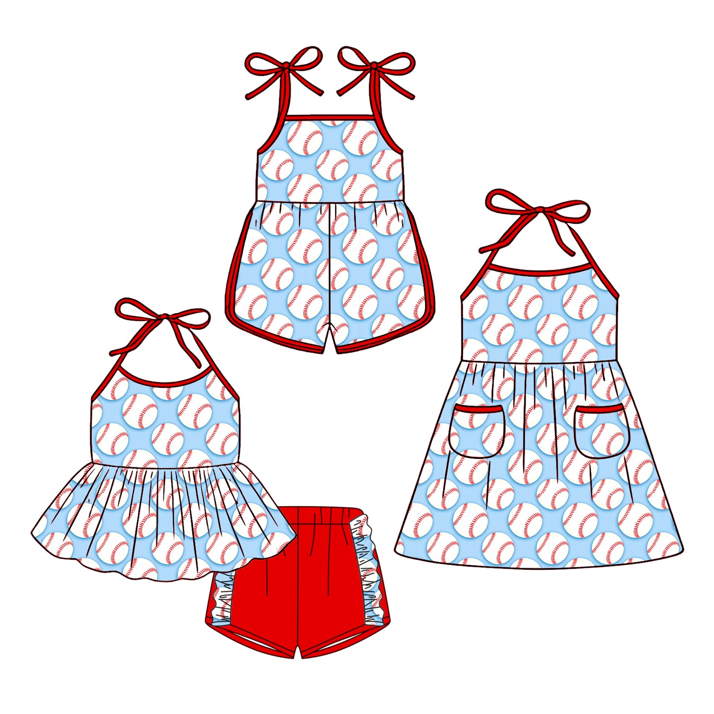 ( Moq 5 Each Style ) Baby Girls Kids Sleeveless Baseball Sibling Jumpsuit Dress Set