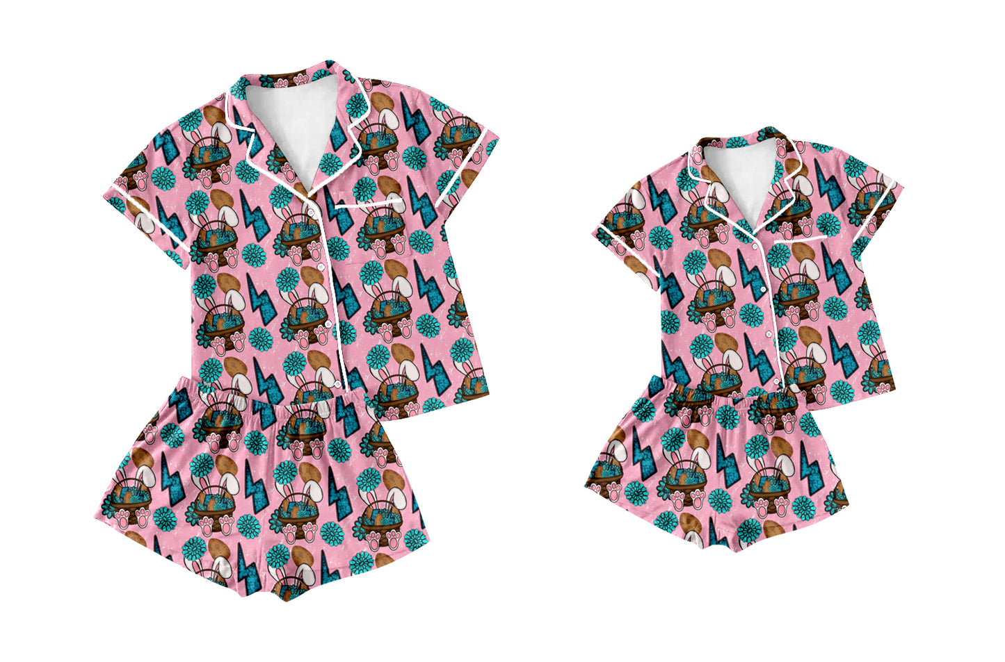 ( Moq 5 Each Style ) Baby Girl Adult Women Western Rabbits Easter Sibling Mommy And Me Family Pajamas Set