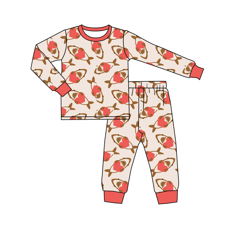 Kids Girl Toddler Valentine Shark Hearts Shirt Bell Pants Pajamas Set