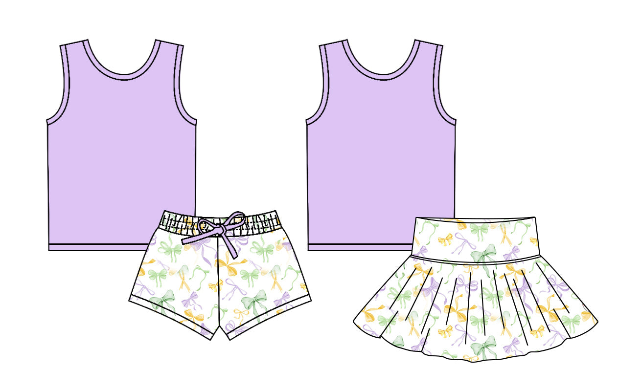 Baby Girl Purple Tops Bows Shorts Skirt Sibling Set ( Moq 5 Each Style ) 2.17