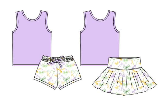 Baby Girl Purple Tops Bows Shorts Skirt Sibling Set ( Moq 5 Each Style ) 2.17
