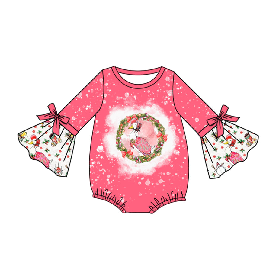 Baby Girl Infant Long Sleeves Ducks Christmas Bubble Romper