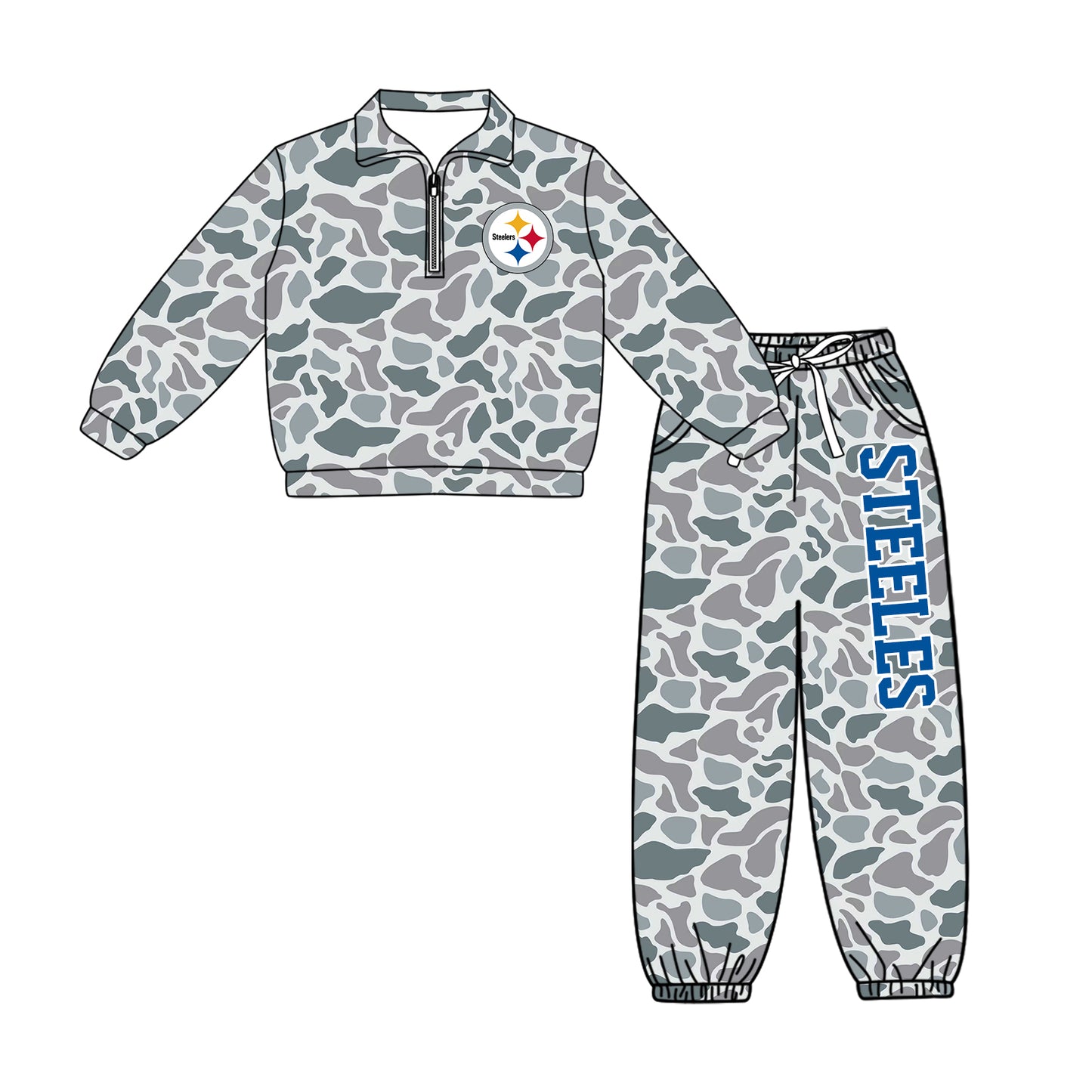 ( Moq 5 ) Baby Boys Toddler Long Sleeves Zipper Pullover Jogger Pants Team Clothes Camo Set