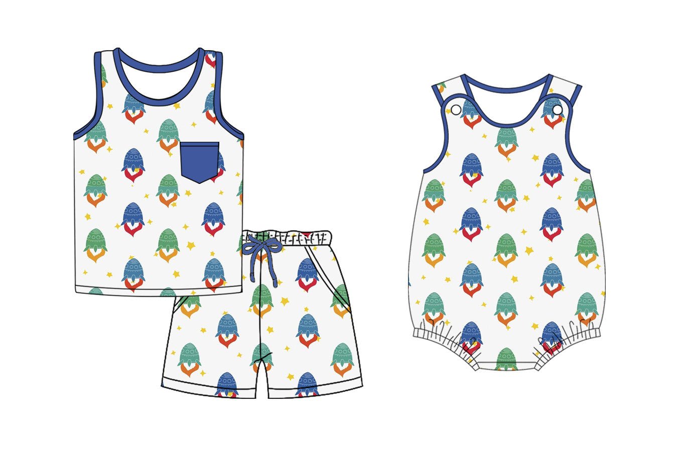 Baby Boy Sleeveless Sibling Romper Set ( Moq 5 Each Style ) 2.15