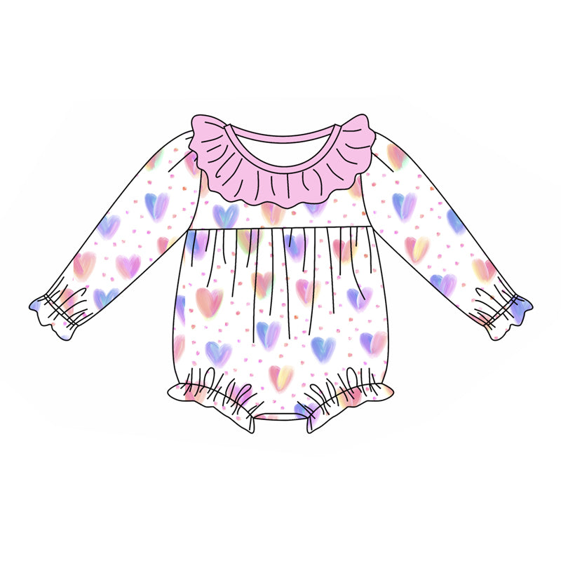 Baby Girl Infant Long Sleeves Hearts Bubble Romper