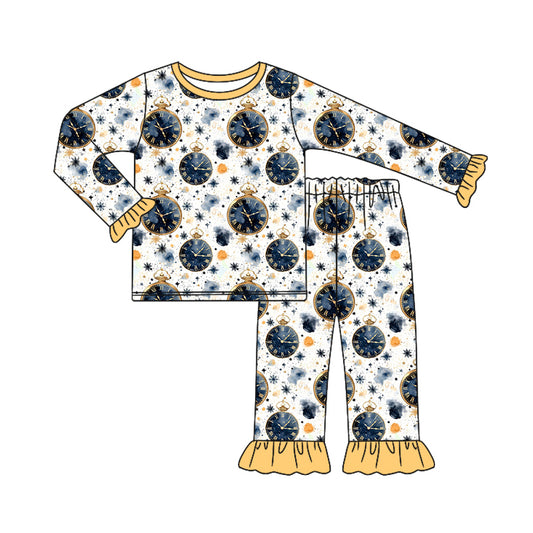 Baby Girl Happy New Year Clocks Shirt Pants Pajamas Set