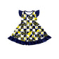 ( Moq 5 each style ) Baby Girl Toddler Team M Yellow Bows Cheer Sibling Checked Dress Set 6.30