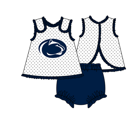 ( Moq 5 ) Baby Girls Toddler Lion Dots Tops Navy Bummie Shorts Team Set