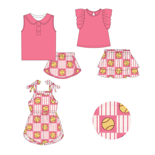 Baby Girl Softball Pink Sibling Romper Dress Set ( Moq 5 Each Style ) 2.21