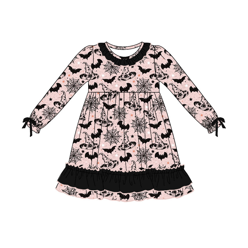 Baby Girl Long Sleeves Bats Hats Halloween Dress