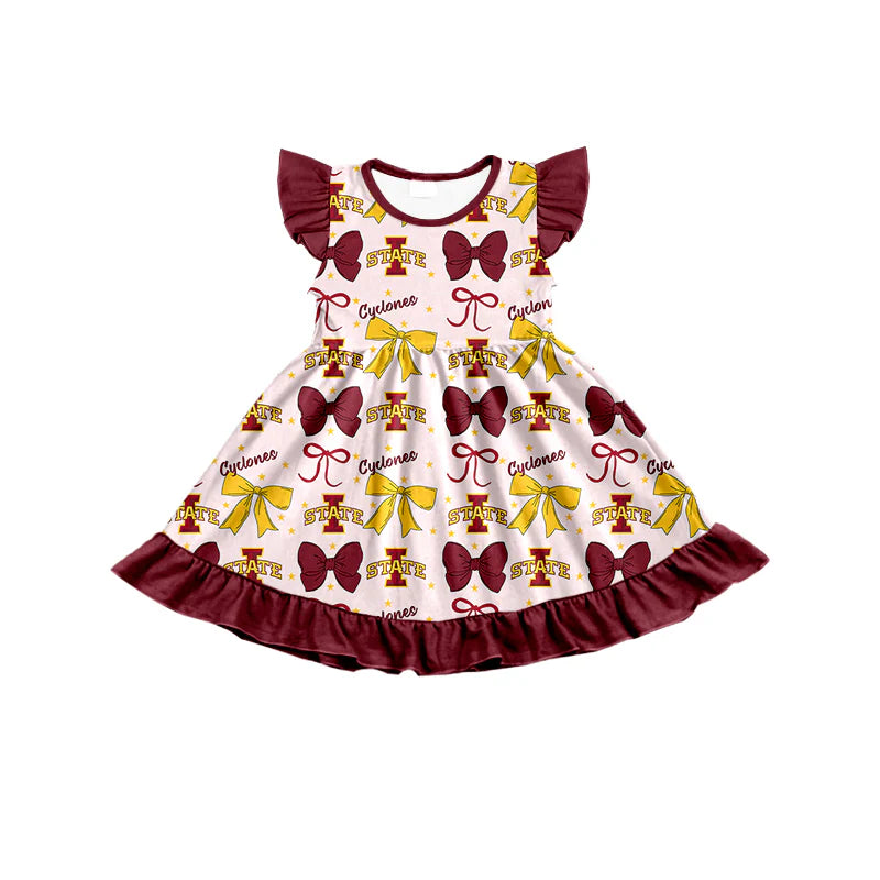 ( Moq 5 each style ) Baby Boy Girl Toddler Team Red Yellow Bows Sibling Shirt Dress Set 6.21