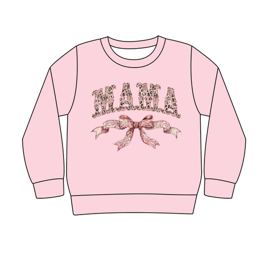 Adult Women Long Sleeves Mama Bow Pink Shirt Tops