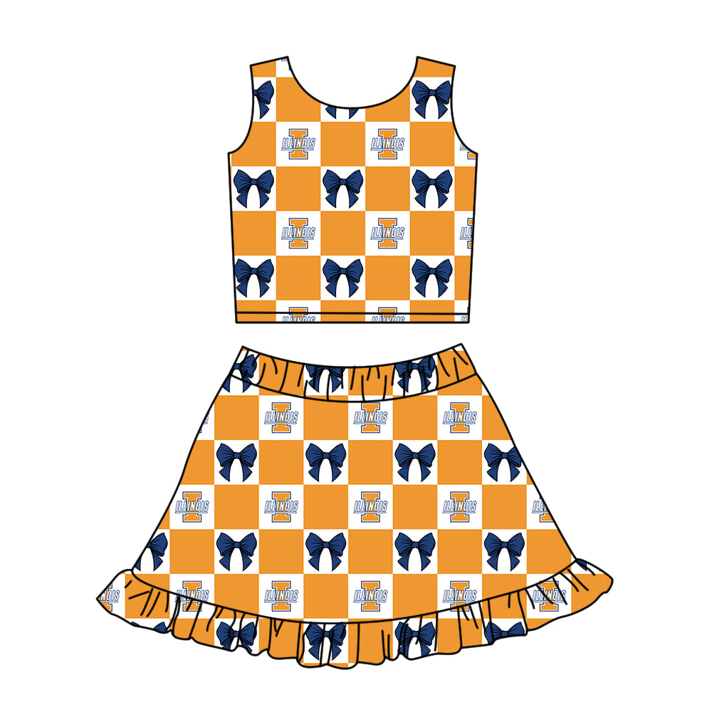 ( Moq 5 Each Style ) Baby Girls Kids Toddler Bows Plaid Tops Shorts Ruffle Skirt Team Set