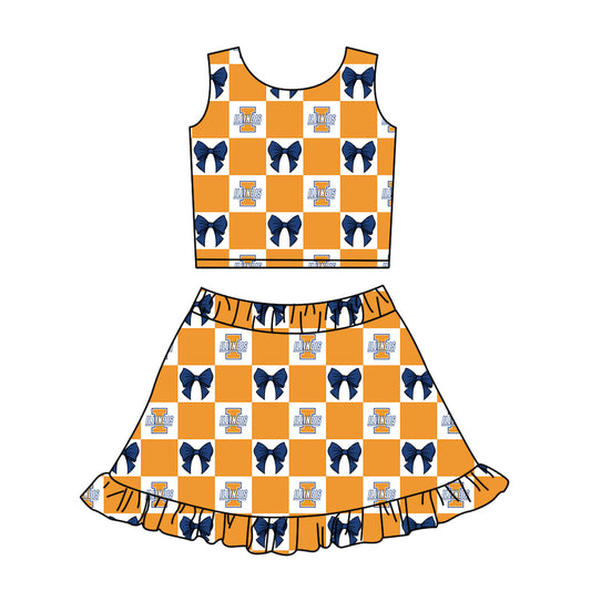 ( Moq 5 Each Style ) Baby Girls Kids Toddler Bows Plaid Tops Shorts Ruffle Skirt Team Set