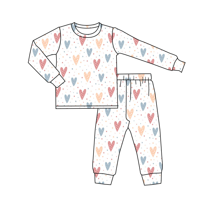 Baby Kids Toddler Long Sleeves Valentine Hearts Shirt Pants Pajamas Set Moq 5