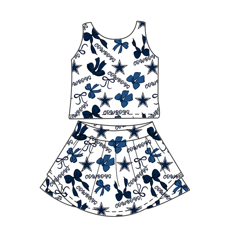 ( Moq 5 each style ) Baby Girl Toddler Team Stars Bows Sibling Skort Dress Set 6.5