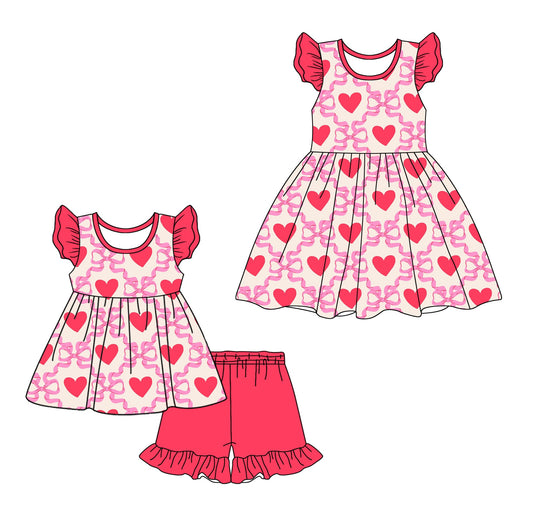 Baby Girl Short Sleeves Hearts Bows Valentines Sibling Dress Set ( Moq 5 Each Design ) 12.9