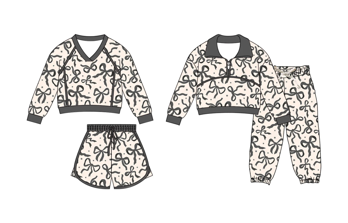 ( Moq 5 Each Style ) Baby Girls Kids Long Sleeves Tops Green Bows Short Pants Sibling Sets
