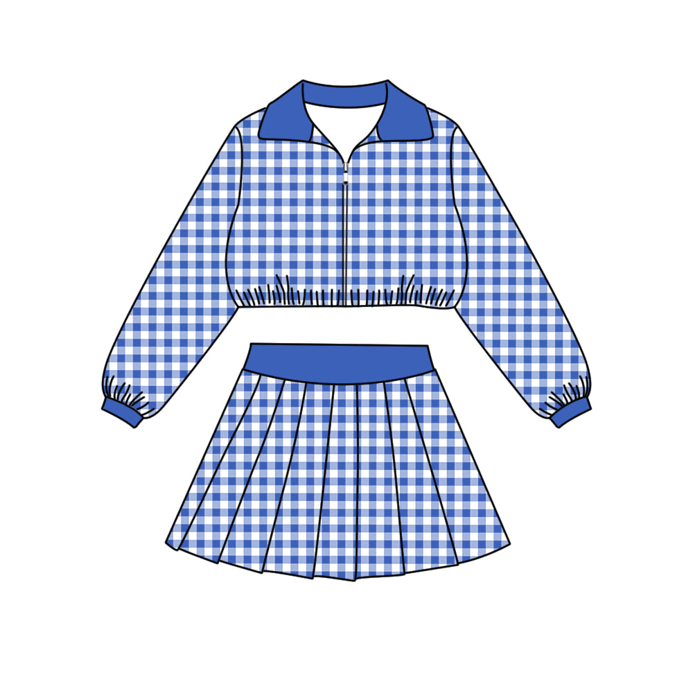 ( Moq 5 ) Baby Girls Kids Long Sleeves Black Plaid Zipper Tops Skirt Shorts Set Clothes