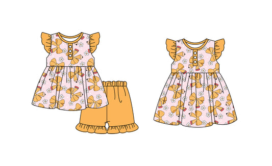 Baby Girl  Pencil Bows Flower Back To School Sibling Dress Clothes Set ( Moq 5 Each Design )11.23